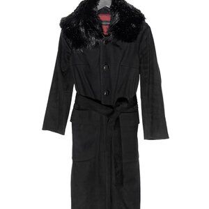 Dsquared2 Black Wool Blend Beaver Fur Collar Belted Coat